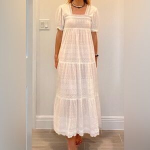 Doen White Tiered Maxi Sundress with Square Neck